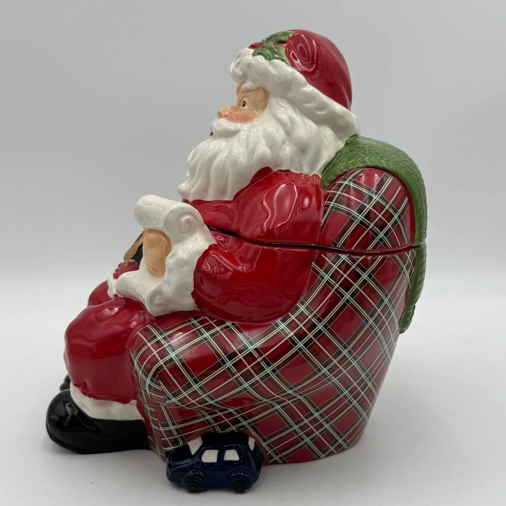 Jeffrey Banks for David's Cookies Santa in Plaid Chair Ceramic Cookie Jar